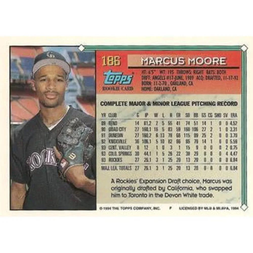 1994 Topps Marcus Moore RC # 186 Colorado Rockies